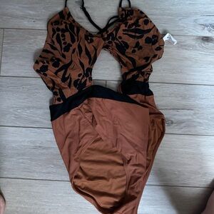 Brown and Black Floral Swimsuit